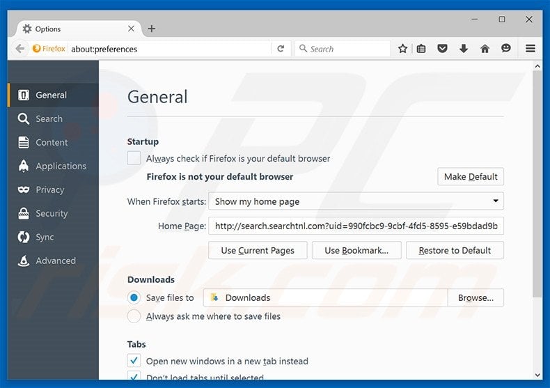 Removing search.searchtnl.com from Mozilla Firefox homepage