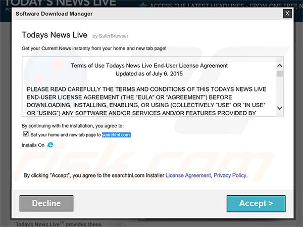 Official Todays News Live browser hijacker installation setup