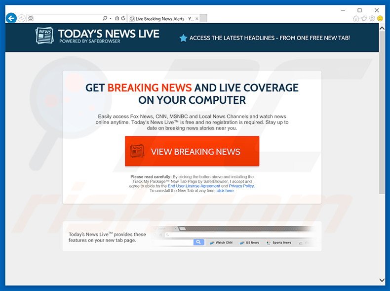 Website used to promote Todays News Live browser hijacker