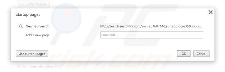 Removing search.searchtnr.com from Google Chrome homepage