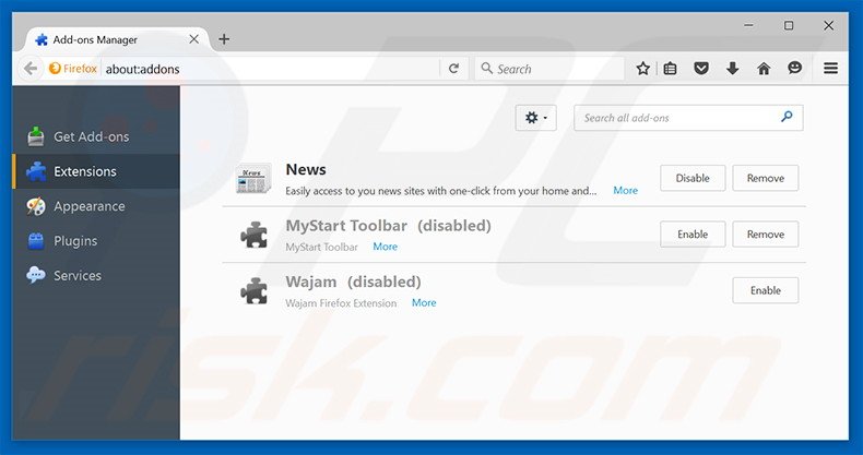 Removing search.searchtnr.com related Mozilla Firefox extensions