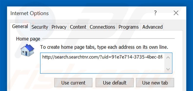 Removing search.searchtnr.com from Internet Explorer homepage