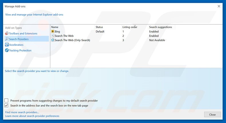 Removing search.searchtnr.com from Internet Explorer default search engine