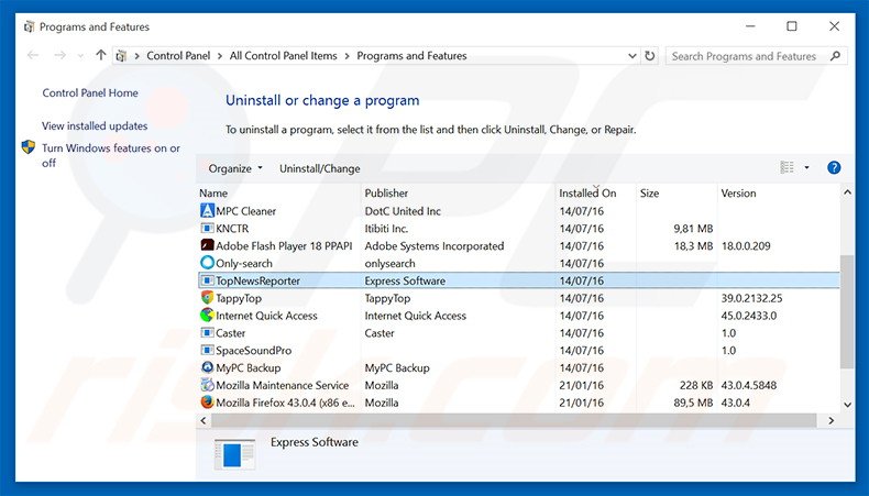 search.searchtnr.com browser hijacker uninstall via Control Panel