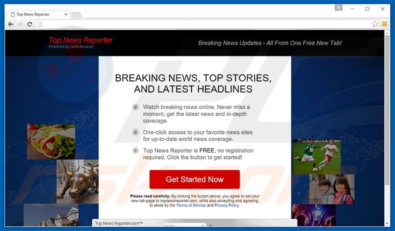 Website used to promote Top News Reporter browser hijacker