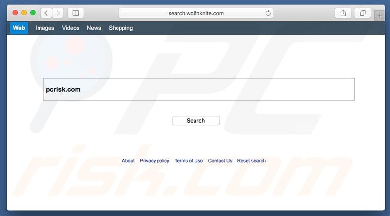 search.wolfnknite.com browser hijacker on a Mac computer