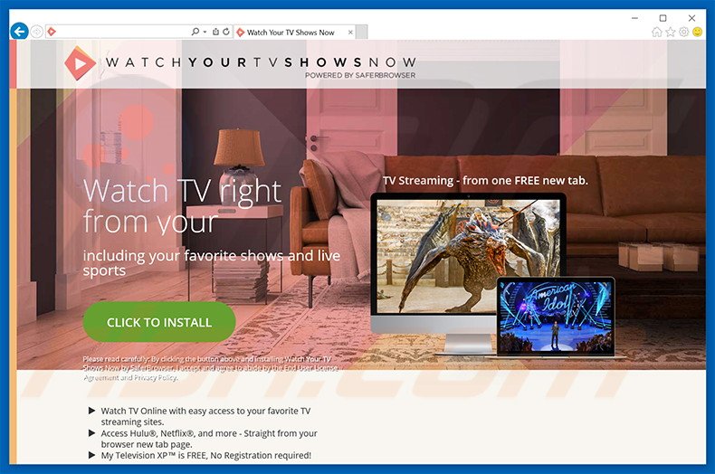 Website used to promote Watch Your TV Shows Now browser hijacker