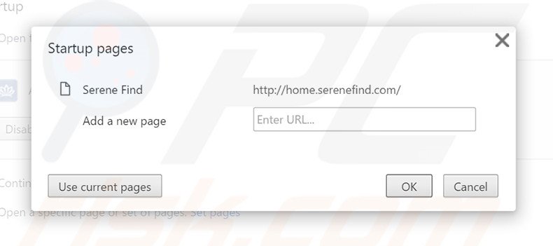 Removing home.serenefind.com from Google Chrome homepage