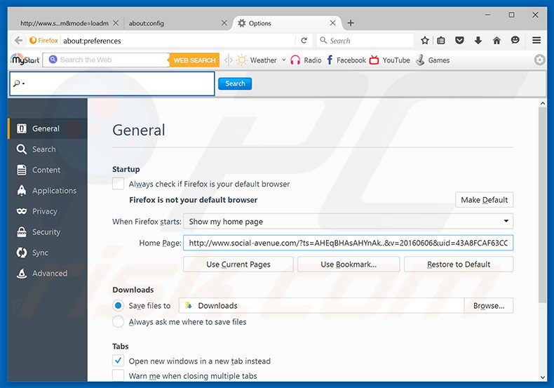 Removing social-avenue.com from Mozilla Firefox homepage