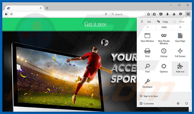Removing Sports Score ads from Mozilla Firefox step 1