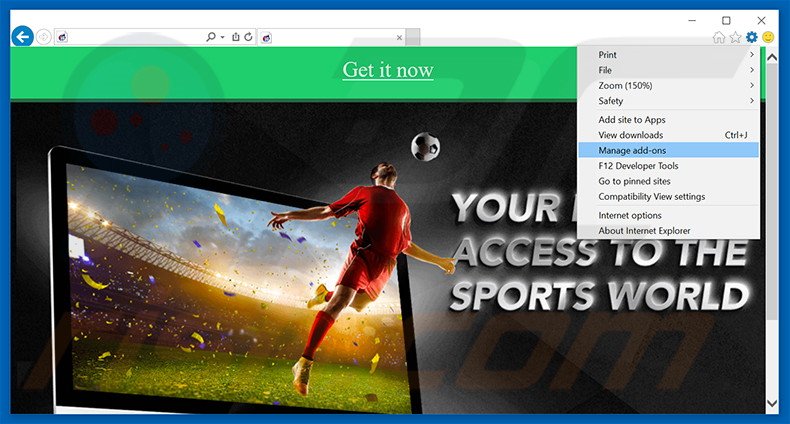 Removing Sports Score ads from Internet Explorer step 1
