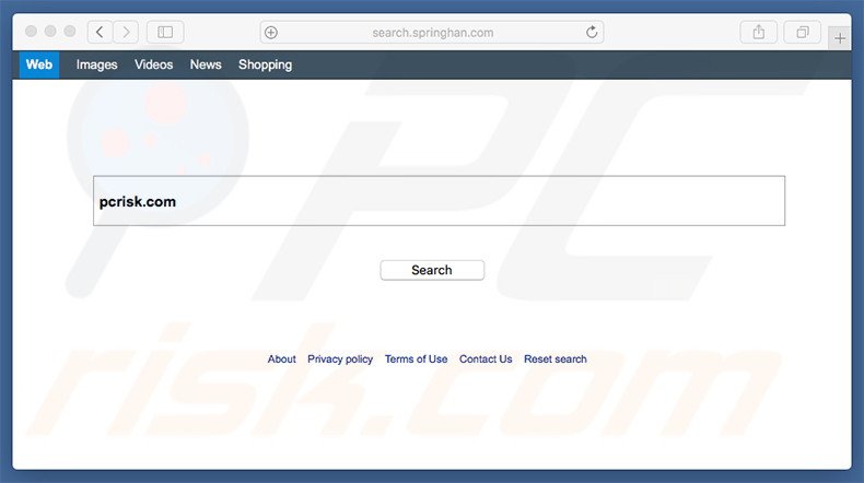 search.springhan.com browser hijacker on a Mac computer