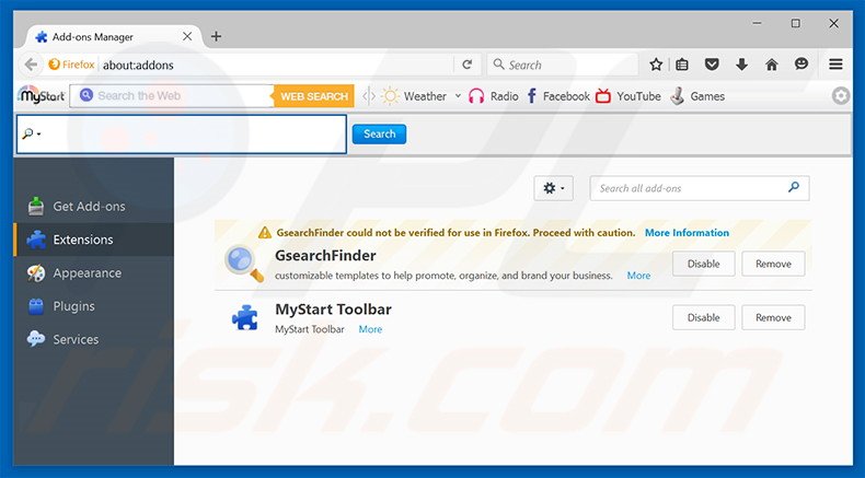 Removing surfself.com related Mozilla Firefox extensions