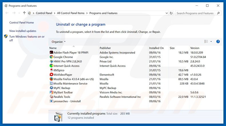 surfself.com browser hijacker uninstall via Control Panel
