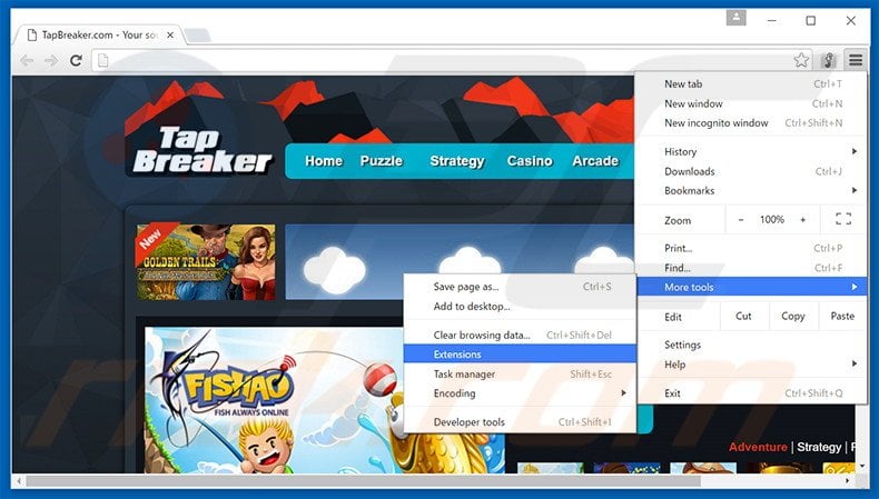 Removing TapBreaker  ads from Google Chrome step 1