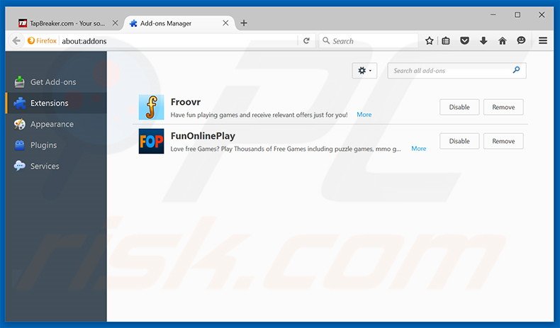 Removing TapBreaker ads from Mozilla Firefox step 2