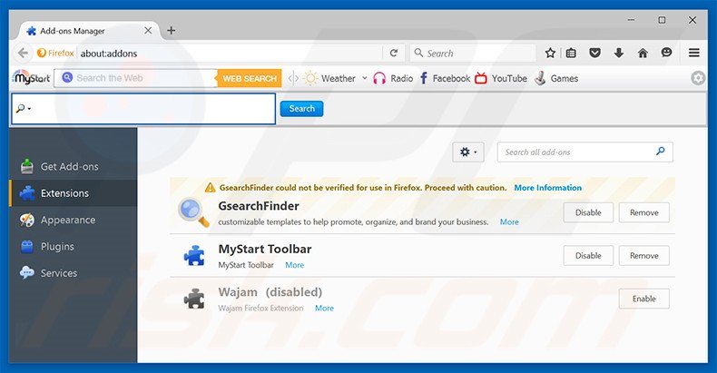 Removing TappyTop Browser ads from Mozilla Firefox step 2