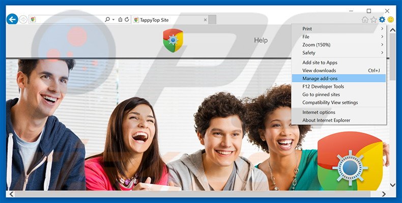 Removing TappyTop Browser ads from Internet Explorer step 1