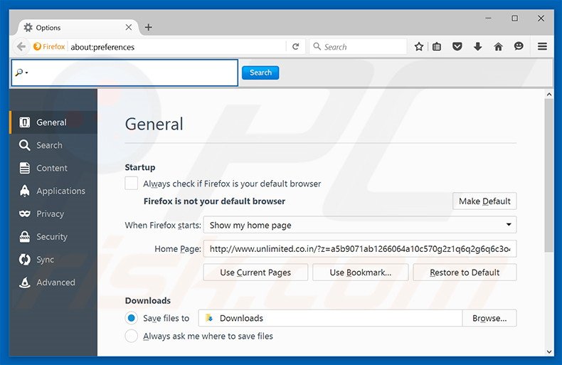 Removing unlimited.co.in from Mozilla Firefox homepage