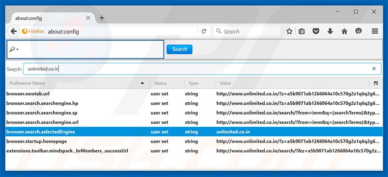 Removing unlimited.co.in from Mozilla Firefox default search engine