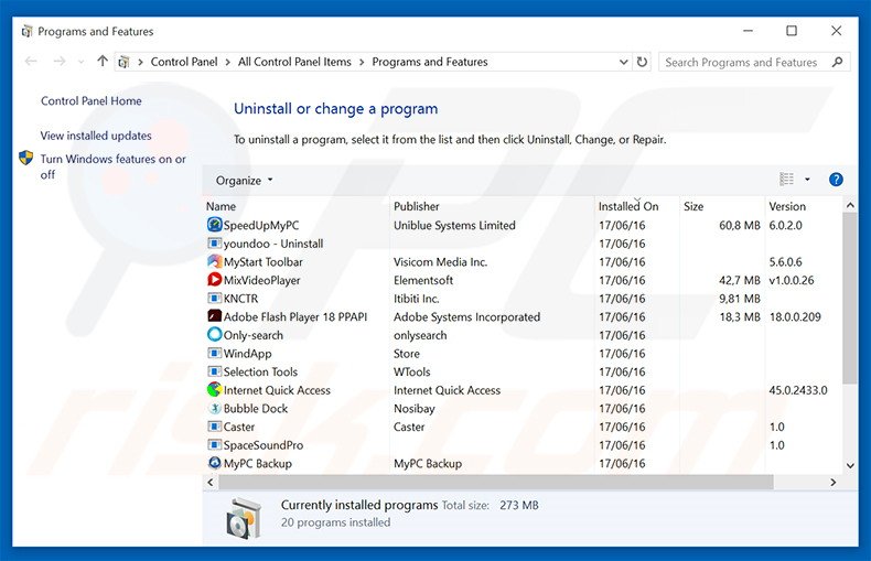 unlimited.co.in browser hijacker uninstall via Control Panel