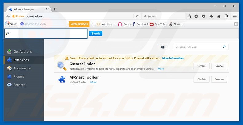 Removing urban-search.com related Mozilla Firefox extensions