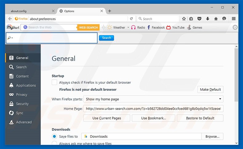 Removing urban-search.com from Mozilla Firefox homepage