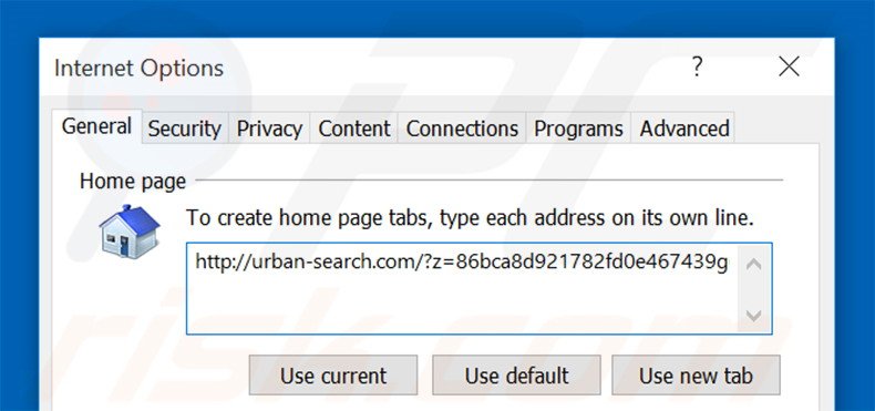 Removing urban-search.com from Internet Explorer homepage