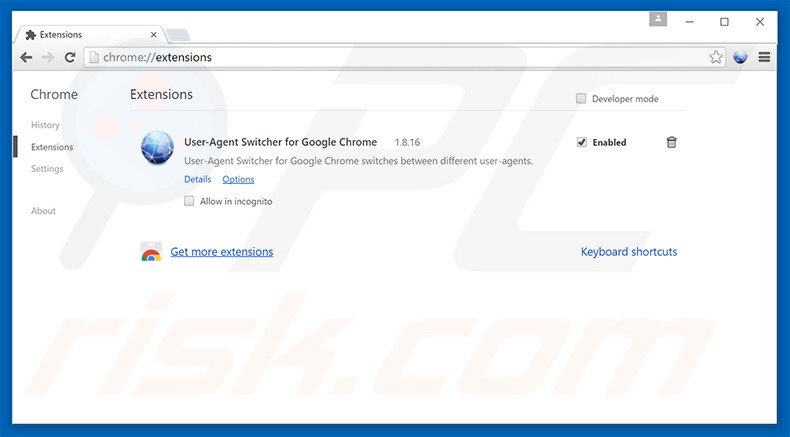 Removing User-Agent Switcher ads from Google Chrome step 2