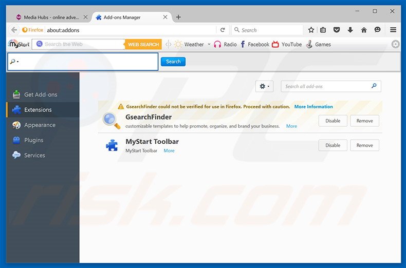 Removing User-Agent Switcher ads from Mozilla Firefox step 2
