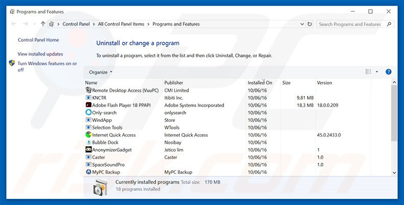 User-Agent Switcher adware uninstall via Control Panel