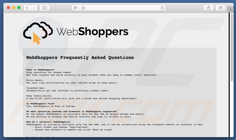 WebShoppers's website FAQ