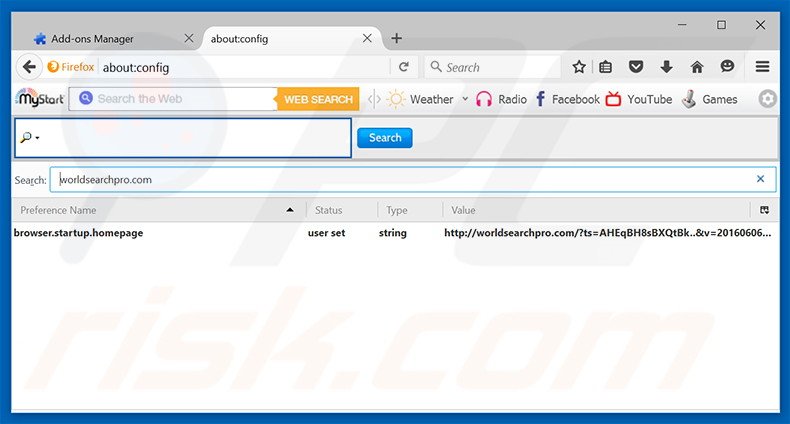 Removing worldsearchpro.com from Mozilla Firefox default search engine