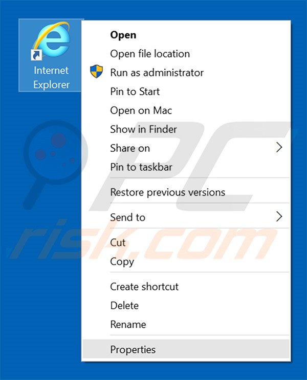 Removing youfind.online from Internet Explorer shortcut target step 1