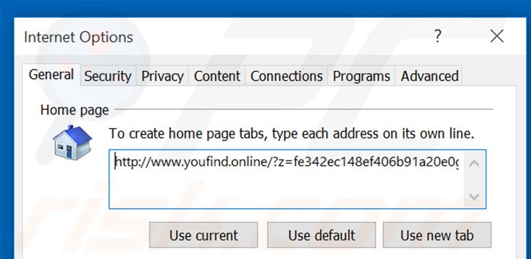 Removing youfind.online from Internet Explorer homepage