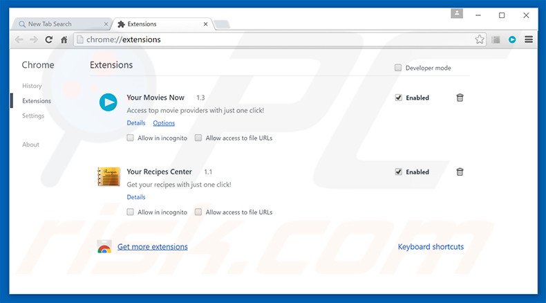 Removing search.yourmovietimenow.com related Google Chrome extensions
