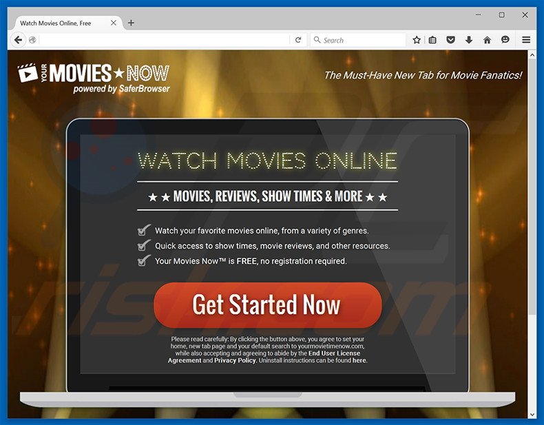 Website used to promote Your Movies Now browser hijacker