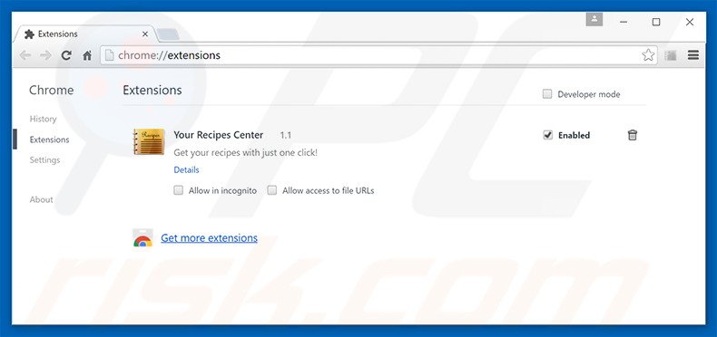 Removing search.yourrecipescenter.com related Google Chrome extensions