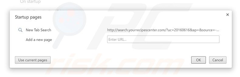 Removing search.yourrecipescenter.com from Google Chrome homepage