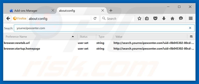 Removing search.yourrecipescenter.com from Mozilla Firefox default search engine