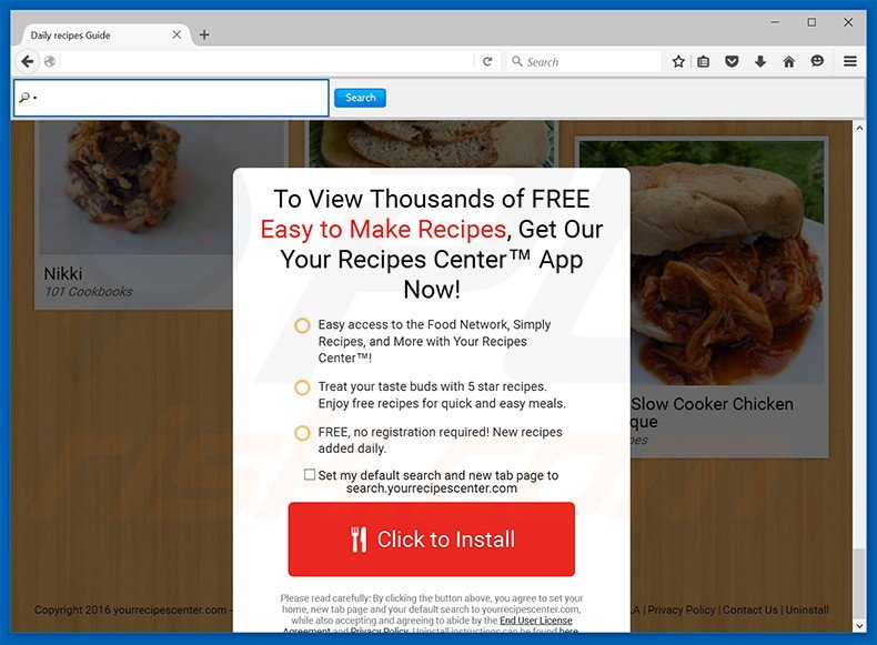 Website used to promote Your Recipes Center browser hijacker