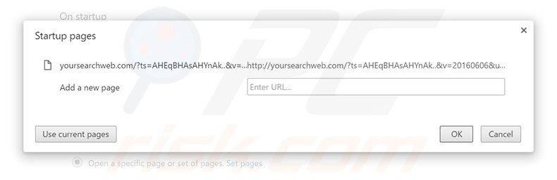 Removing yoursearchweb.com from Google Chrome homepage