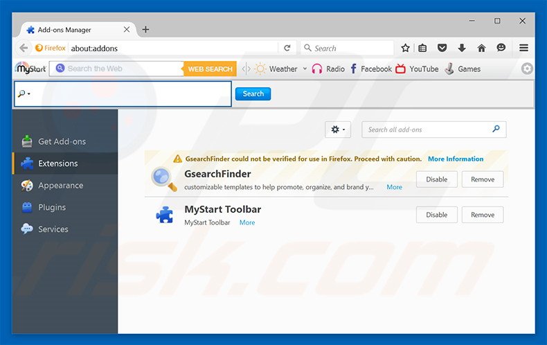 Removing yoursearchweb.com related Mozilla Firefox extensions