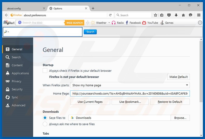 Removing yoursearchweb.com from Mozilla Firefox homepage