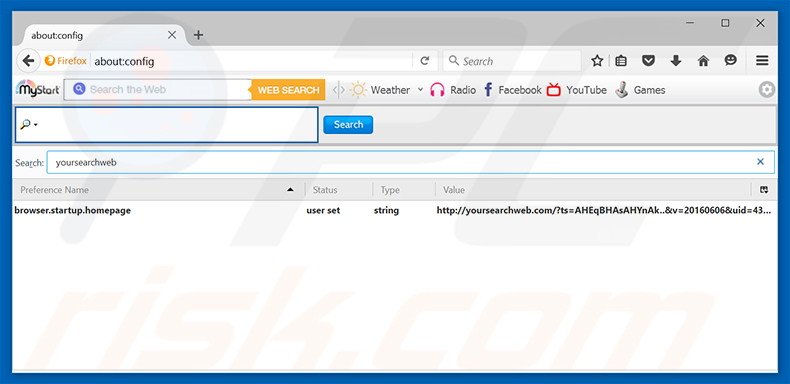 Removing yoursearchweb.com from Mozilla Firefox default search engine