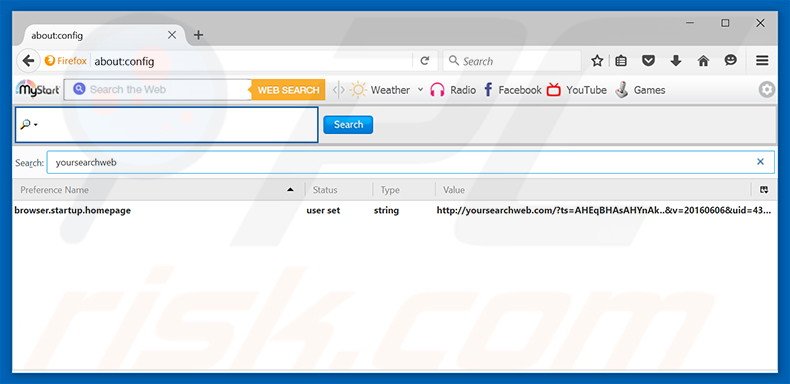Removing yoursearchweb.com from Mozilla Firefox default search engine