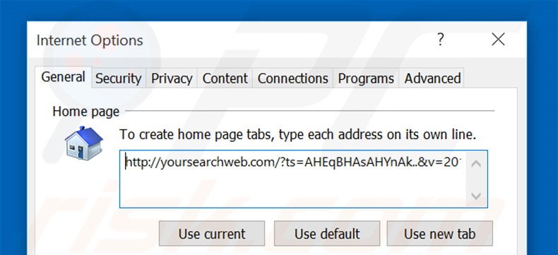 Removing yoursearchweb.com from Internet Explorer homepage