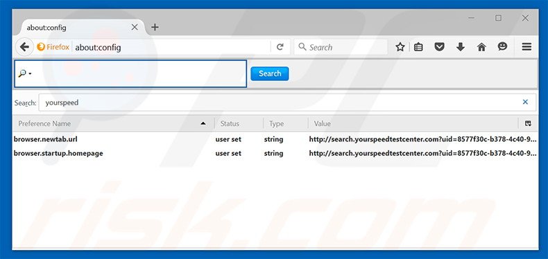 Removing search.yourspeedtestcenter.com from Mozilla Firefox default search engine