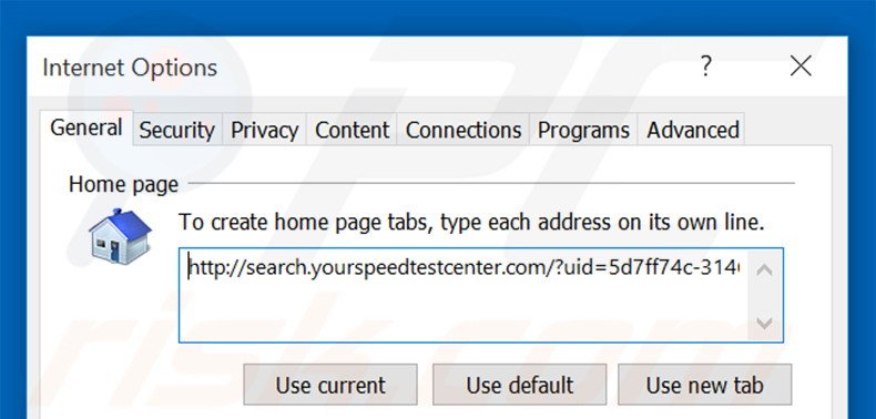 Removing search.yourspeedtestcenter.com from Internet Explorer homepage