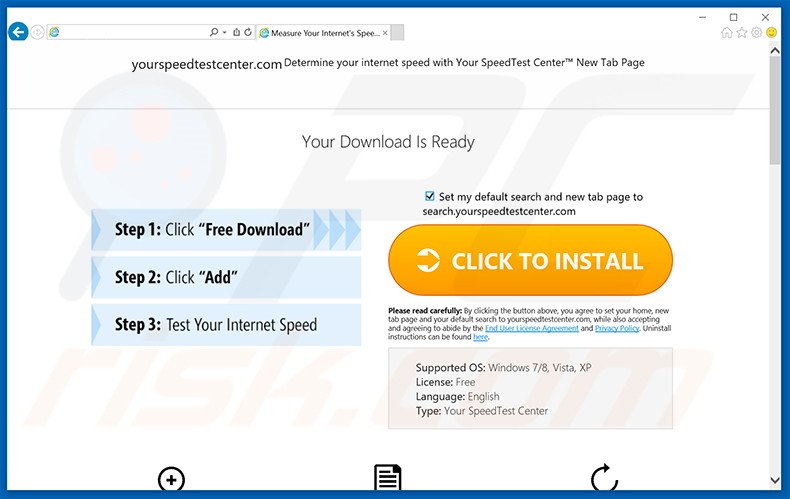 Website used to promote Your Speed Test Center browser hijacker